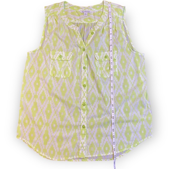 2for$30 American Eagle Neon Green White Sleeveless Button Summer Top Size Large - Picture 7 of 10